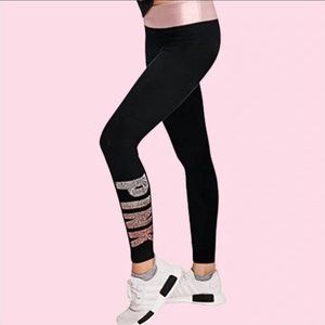 Victoria's Secret PINK Bling Yoga Leggings Ombre Rose Gold Sequin Logo Large